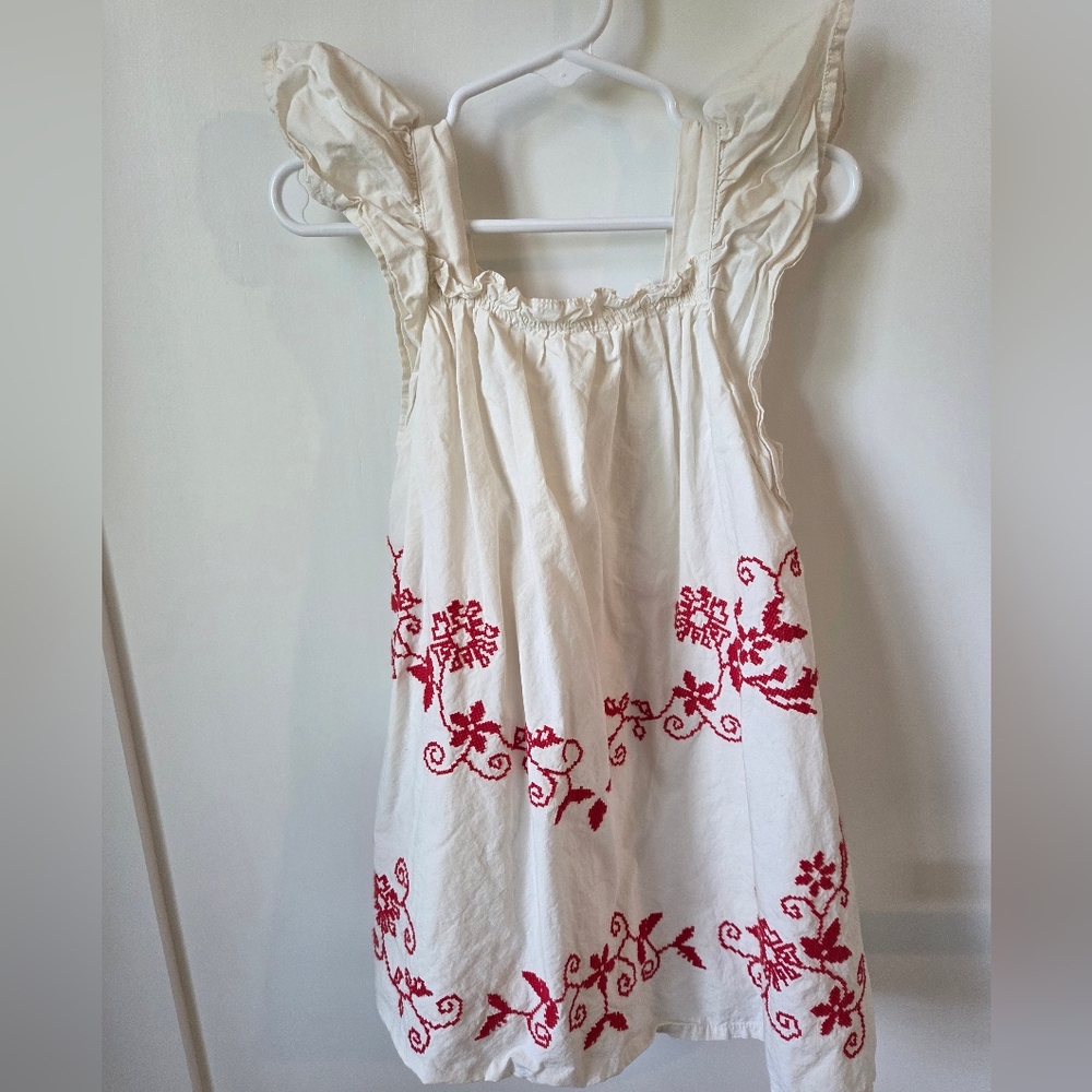 Zara Kids Cream Dress with Red Embroidered Floral Accents